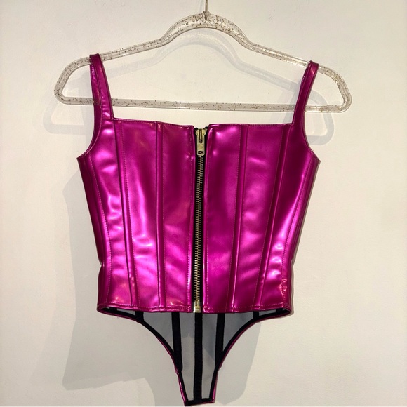 LAQUAN SMITH NWOT Vinyl PVC Corset Bustier Crop Top in Hot Pink Size XS - Picture 13 of 14